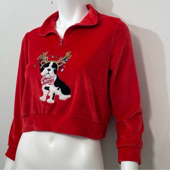 Frenchie ✨French Bulldog Boston Terrier Xmas Crop Sweater By POOF GIRL size L - Picture 3 of 5